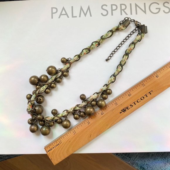 Flowered Ribbon & Brass Bead Statement Necklace - Picture 12 of 14